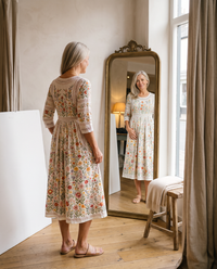 Cosima | Abito Midi Floreale in Cotone con Pizzo